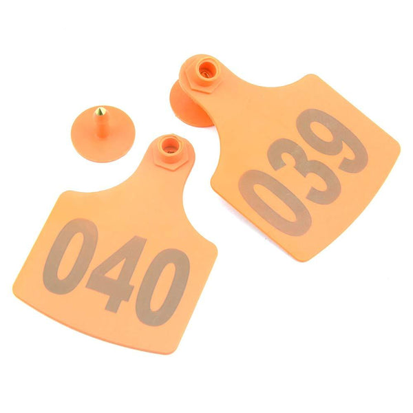 1-100 Cattle Number Ear Tag 6x7cm Set - Medium Orange Cow