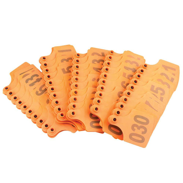 1-100 Cattle Number Ear Tag 6x7cm Set - Medium Orange Cow