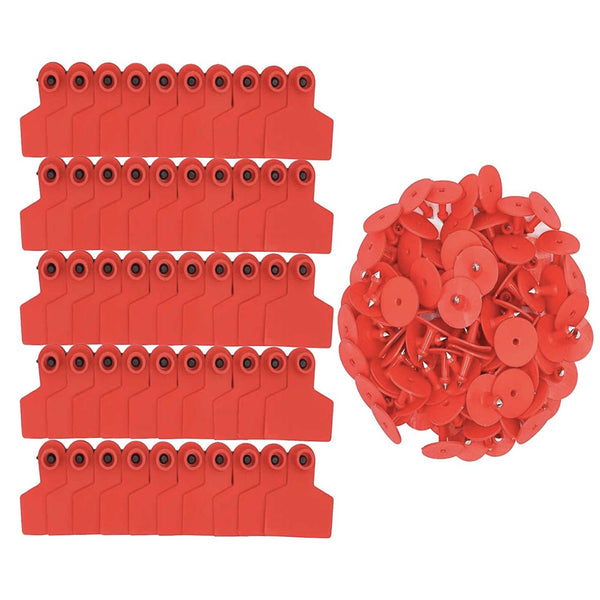 100x Cattle Ear Tags Set - 6x7cm Medium Red Blank Cow Pig