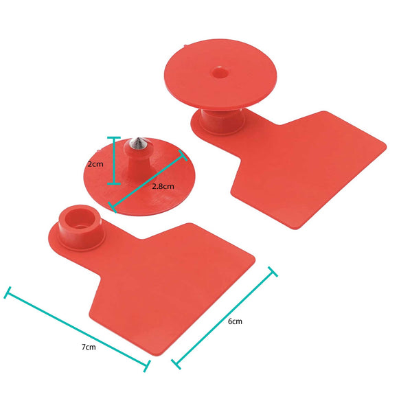 100x Cattle Ear Tags Set - 6x7cm Medium Red Blank Cow Pig
