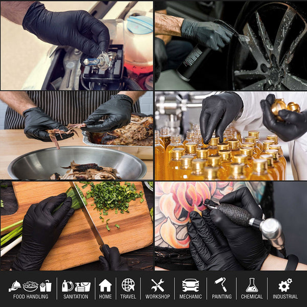 100x Nitrile Black Industrial Mechanic Tattoo Food