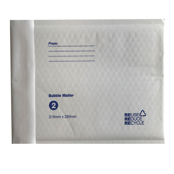 100x Tempest 215x280mm Bubble Mailers No.2 White Padded Eco