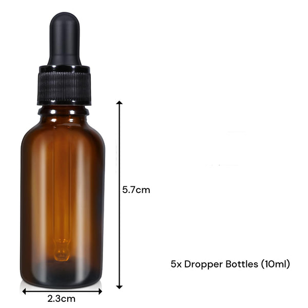 10ml (5 Pack) Amber Glass Dropper Bottle Liquid Essential