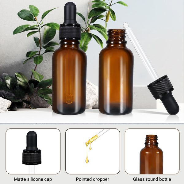 10ml (5 Pack) Amber Glass Dropper Bottle Liquid Essential