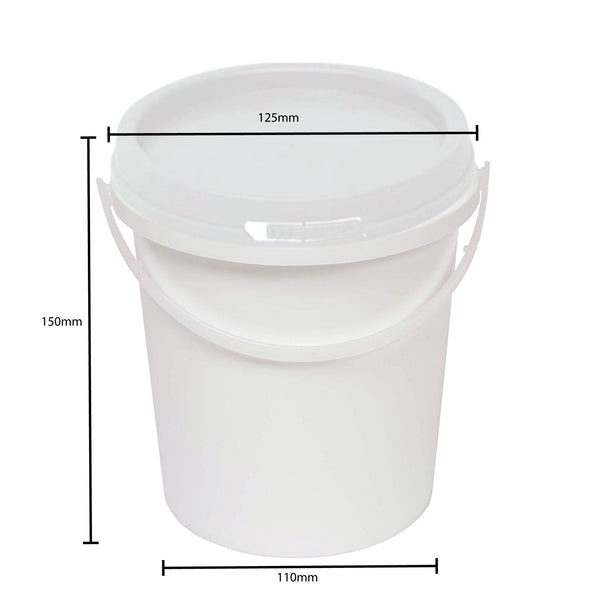 10x 1.2L Plastic Buckets + Lids - Food Grade Empty White