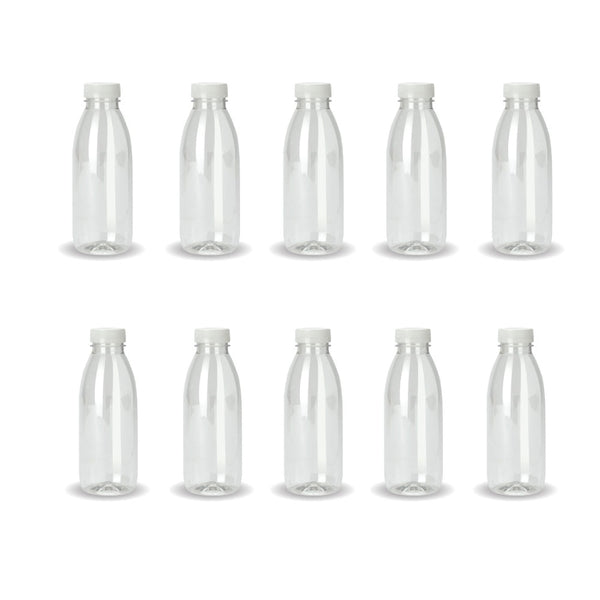 10x 300ml PET Juice Bottles + Tamper Evident Caps - Empty