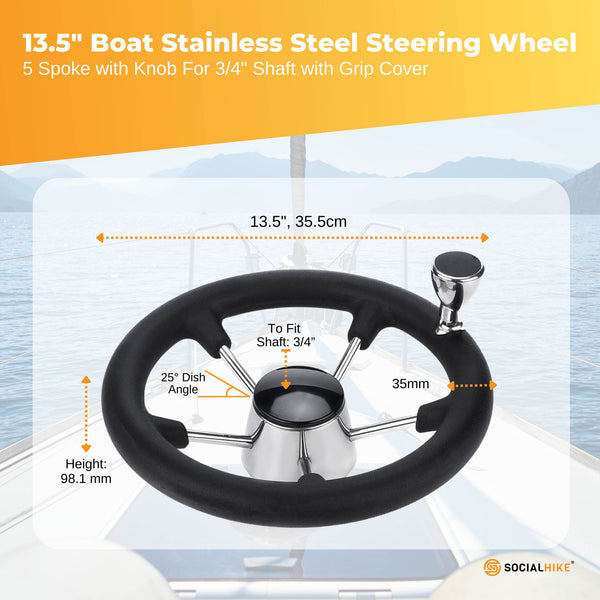 13.5’’ Boat Steering Wheel With Grip Cover - Stainless