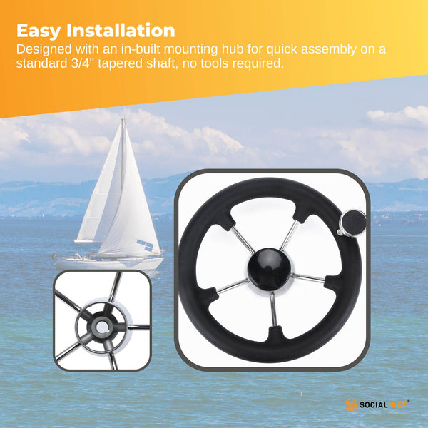 13.5’’ Boat Steering Wheel With Grip Cover - Stainless