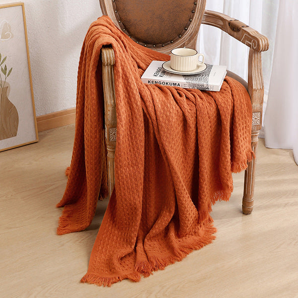 130*230CM Caramel Nordic Solid Color Knitted Sofa Throw