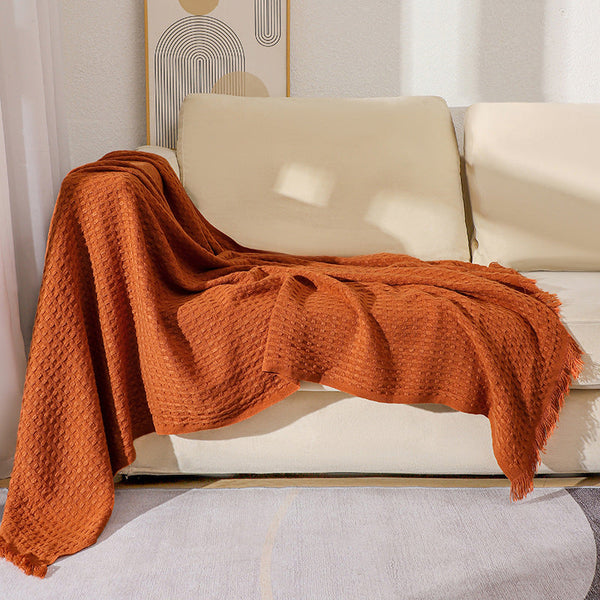 130*230CM Caramel Nordic Solid Color Knitted Sofa Throw