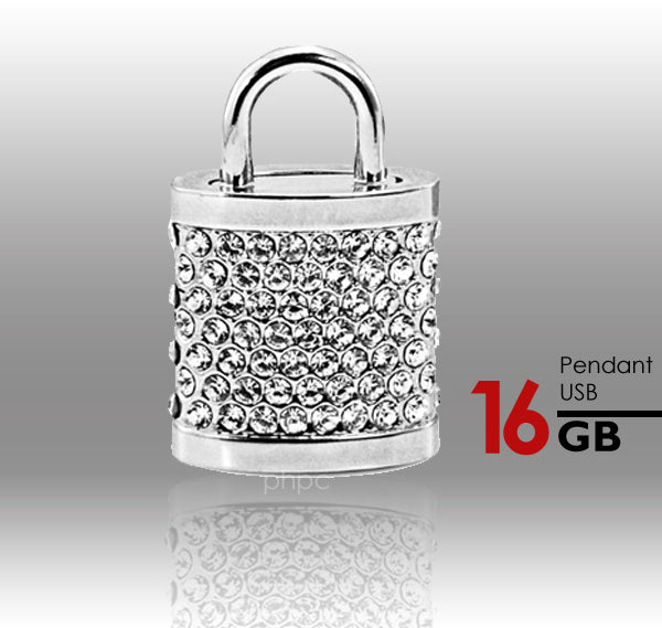 16GB Crystal Lock Pendant USB Flash Drive Pen Stick Memory