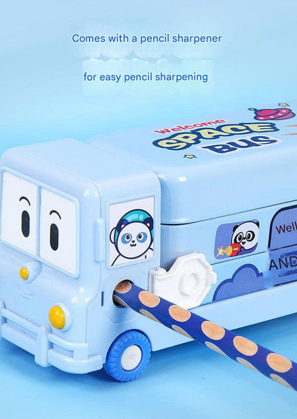 2-pcs Pink Fun School Bus Pencil Box with Built-in