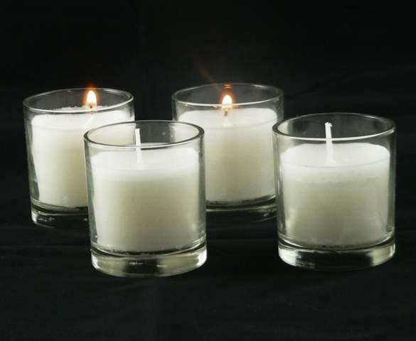 20 White Wax Clear Glass Holder Votive Candle - Wedding