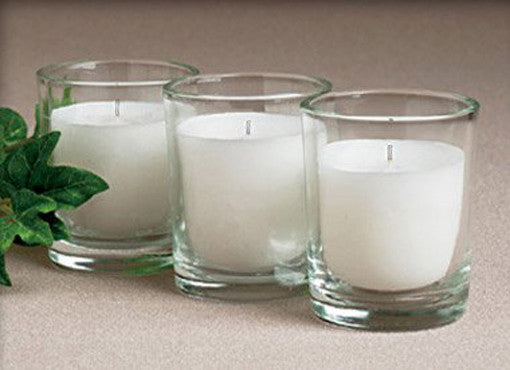 20 White Wax Clear Glass Holder Votive Candle - Wedding