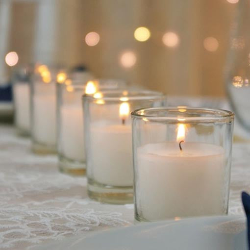 20 White Wax Clear Glass Holder Votive Candle - Wedding
