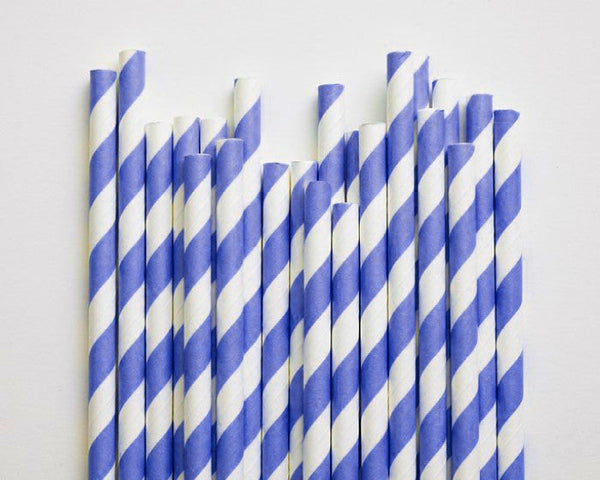 200 Pack Blue White Drinking Straws Biodegradable Eco Paper