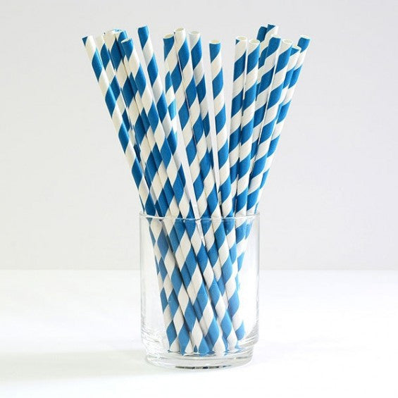 200 Pack Blue White Drinking Straws Biodegradable Eco Paper