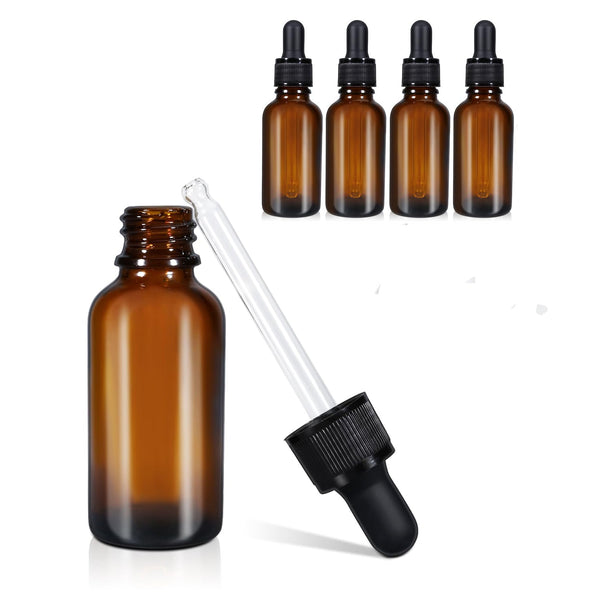 20ml (5 Pack) Amber Glass Dropper Bottle Liquid Essential