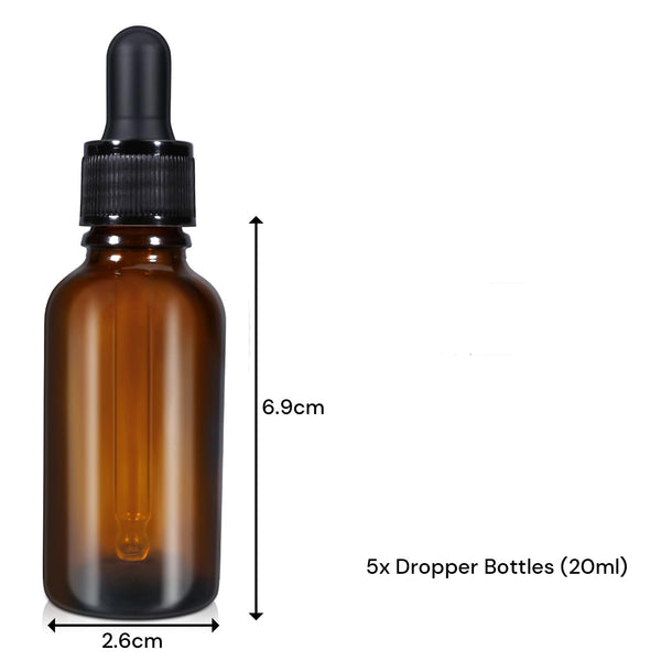 20ml (5 Pack) Amber Glass Dropper Bottle Liquid Essential
