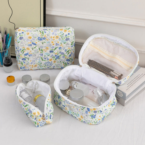3SET Quilted Floral Makeup Bag Collection Cute Rabbit