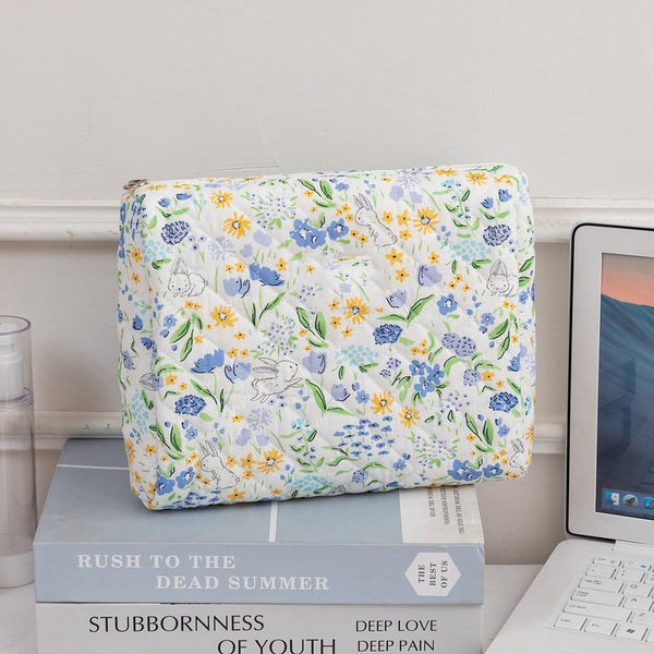 3SET Quilted Floral Makeup Bag Collection Cute Rabbit