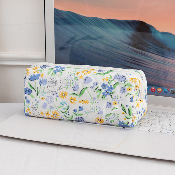 3SET Quilted Floral Makeup Bag Collection Cute Rabbit