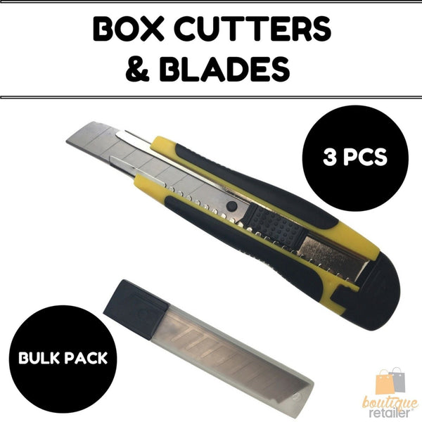 3x BOX CUTTERS Knife Retractable Blade Snap Off Razor 18mm