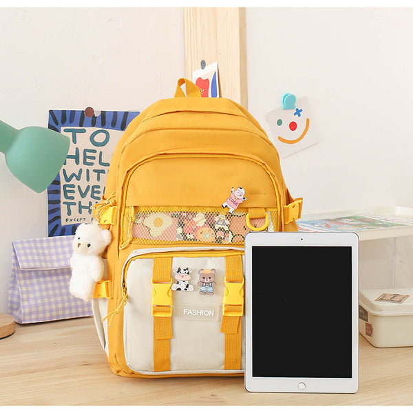 5 Piece Aesthetic School Backpack Set Blue Oxford Fabric