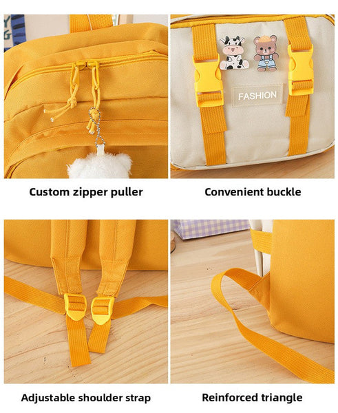5 Piece Aesthetic School Backpack Set Blue Oxford Fabric