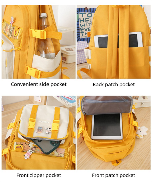 5 Piece Aesthetic School Backpack Set Blue Oxford Fabric