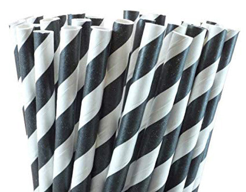 50 Pack Black White Drinking Straws Biodegradable Eco Paper