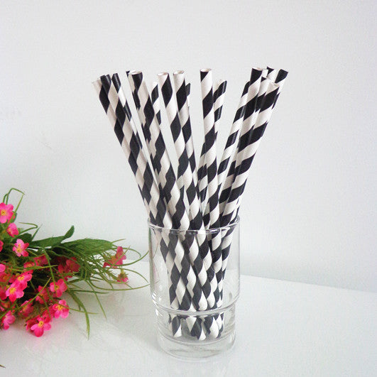 50 Pack Black White Drinking Straws Biodegradable Eco Paper