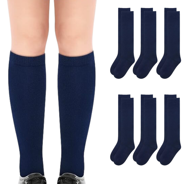6x Pairs School Uniform Knee High Socks Cotton Rich Girls