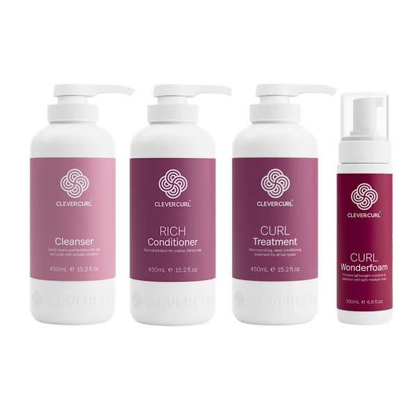 Clever Curl Cleanser and Rich Conditioner 450ml + Treatment & Wonderfoam (4pc)