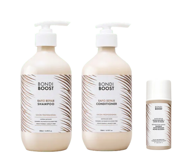 Bondi Boost Rapid Repair Bond Builder Shampoo, Conditioner 500ml & Leave In Mask 100ml Trio
