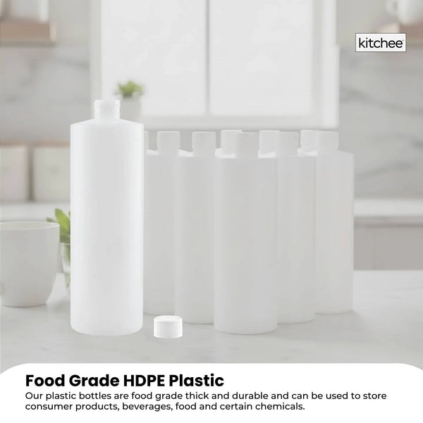 10x 500ml Clear HDPE Round Bottle + 28/410 Caps - Empty Plastic Food Storage