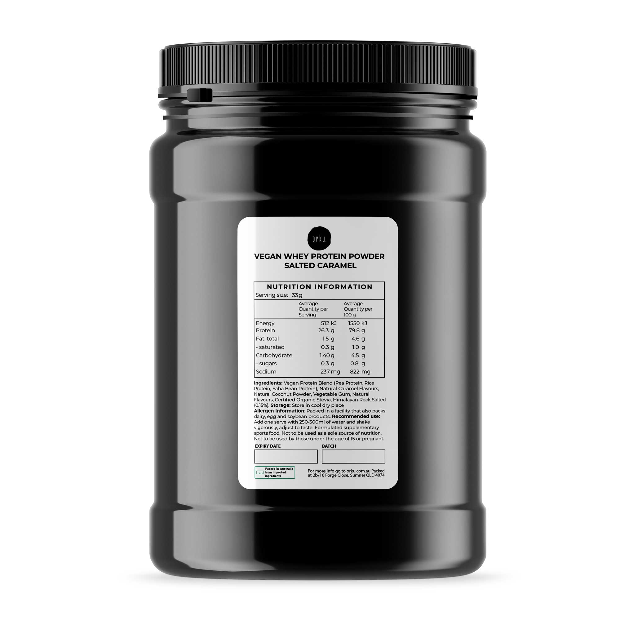 1Kg Vegan Protein Powder Blend - Salted Caramel Plant WPI/WPC Supplement Jar