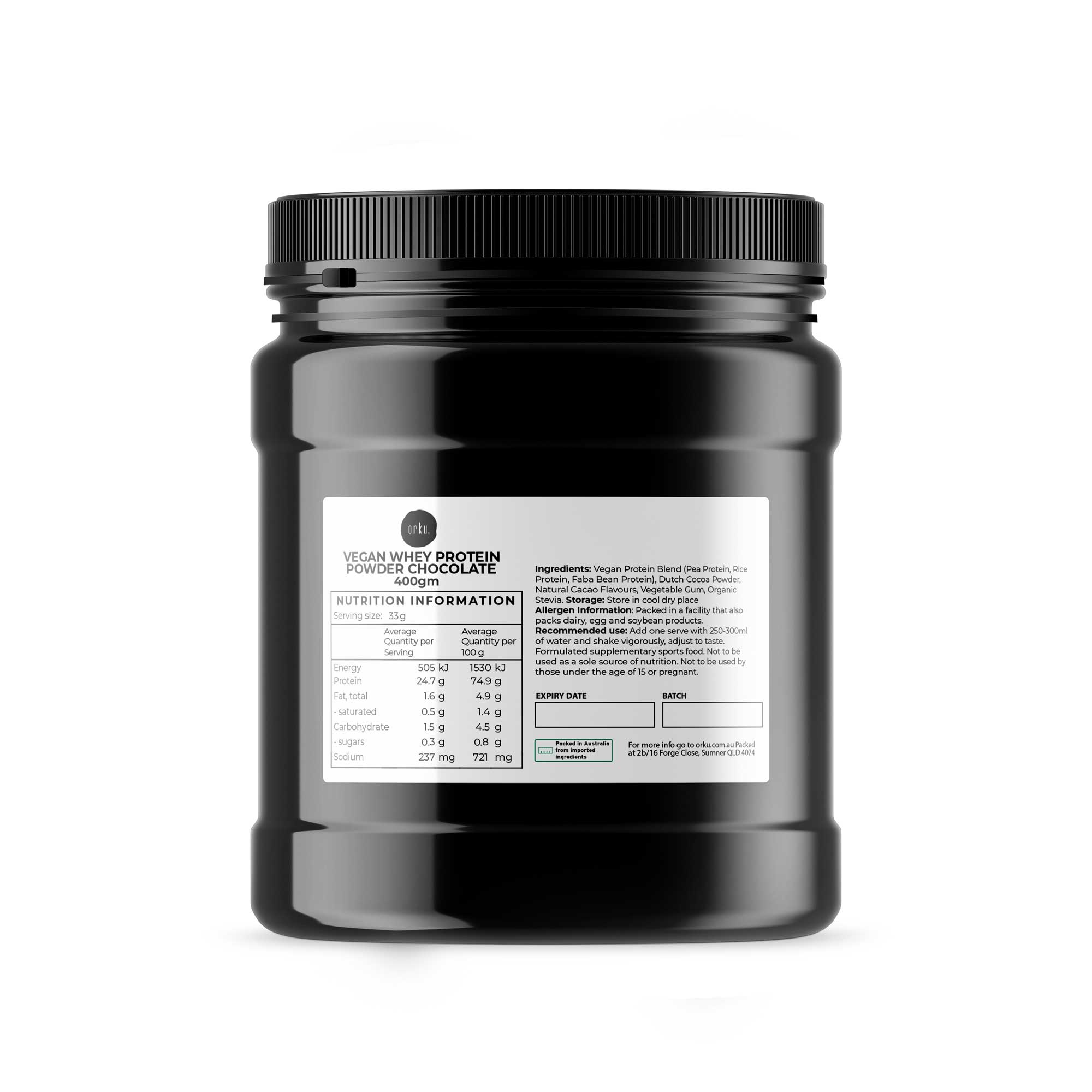 400g Vegan Protein Powder Blend - Chocolate Plant WPI/WPC Supplement Jar