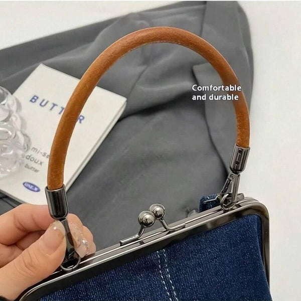Small Handbag Women Tote Bag Cowboy Splicing Crossbody Shoulder Satchel Bag - Dark Blue