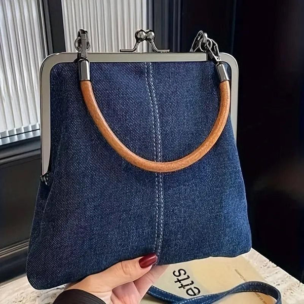 Small Handbag Women Tote Bag Cowboy Splicing Crossbody Shoulder Satchel Bag - Dark Blue