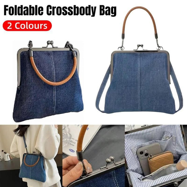 Small Handbag Women Tote Bag Cowboy Splicing Crossbody Shoulder Satchel Bag - Dark Blue