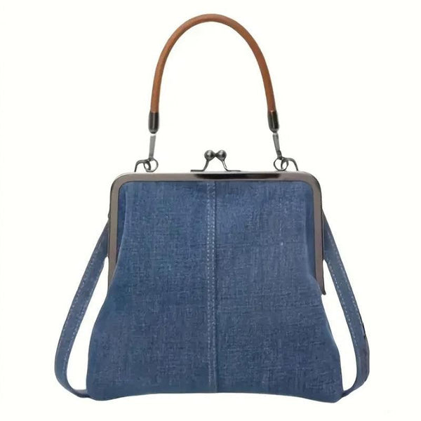 Small Handbag Women Tote Bag Cowboy Splicing Crossbody Shoulder Satchel Bag - Light Blue