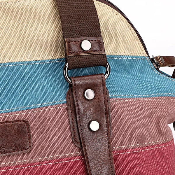 Rainbow Stripe Canvas Bag Patchwork Tote Bag Fashion Handbag Women Shoulder Bag