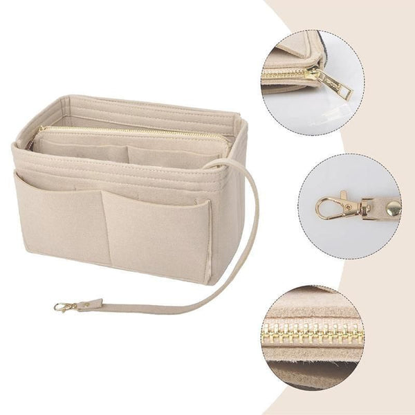 Felt Handbag Organizer Insert with Multiple Pockets for Tote and Purse - Red L Size