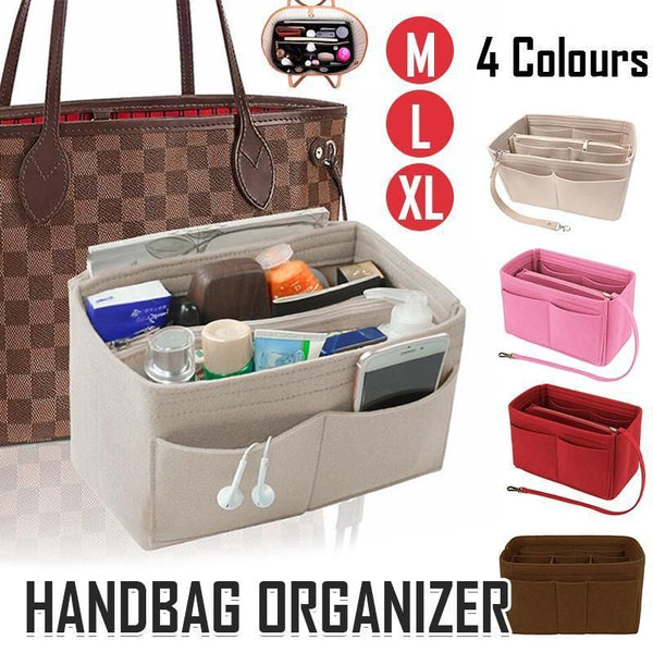 Felt Handbag Organizer Insert with Multiple Pockets for Tote and Purse - Red L Size