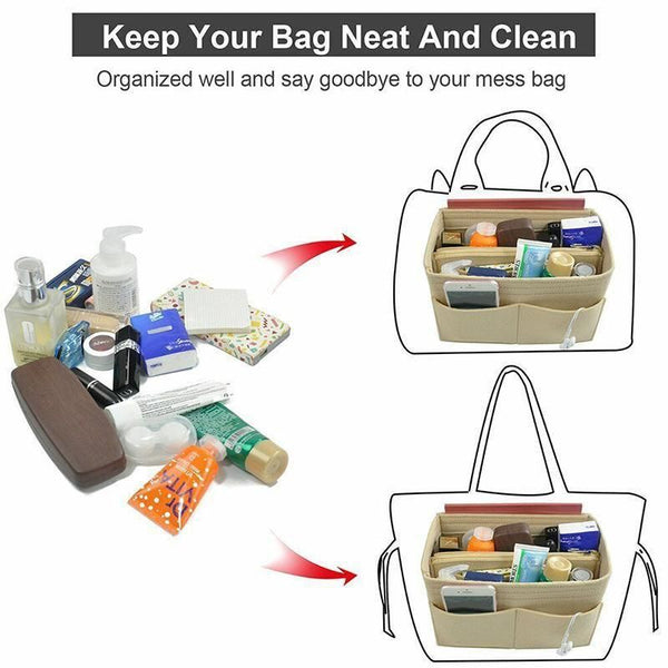 Felt Handbag Organizer Insert with Multiple Pockets for Tote and Purse - Coffee XL Size