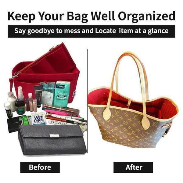 Felt Handbag Organizer Insert with Multiple Pockets for Tote and Purse - Coffee XL Size