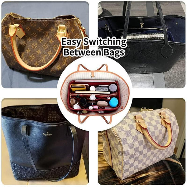 Felt Handbag Organizer Insert with Multiple Pockets for Tote and Purse - Coffee XL Size