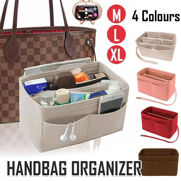 Felt Handbag Organizer Insert with Multiple Pockets for Tote and Purse - Pink XL Size