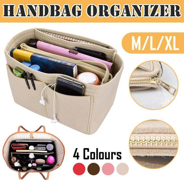Felt Handbag Organizer Insert with Multiple Pockets for Tote and Purse - Pink XL Size